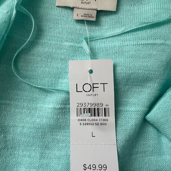 NWT Loft Outlet Mint Green Slub Cotton Open Front Sweater Cardigan Large Reg $49 - Picture 8 of 13